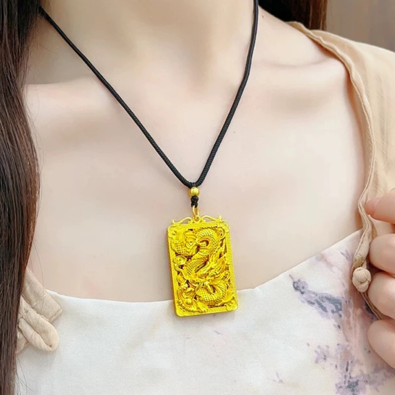 金店同款祥云生肖龙牌吊坠男士方牌挂坠霸气百搭龙行天下送礼