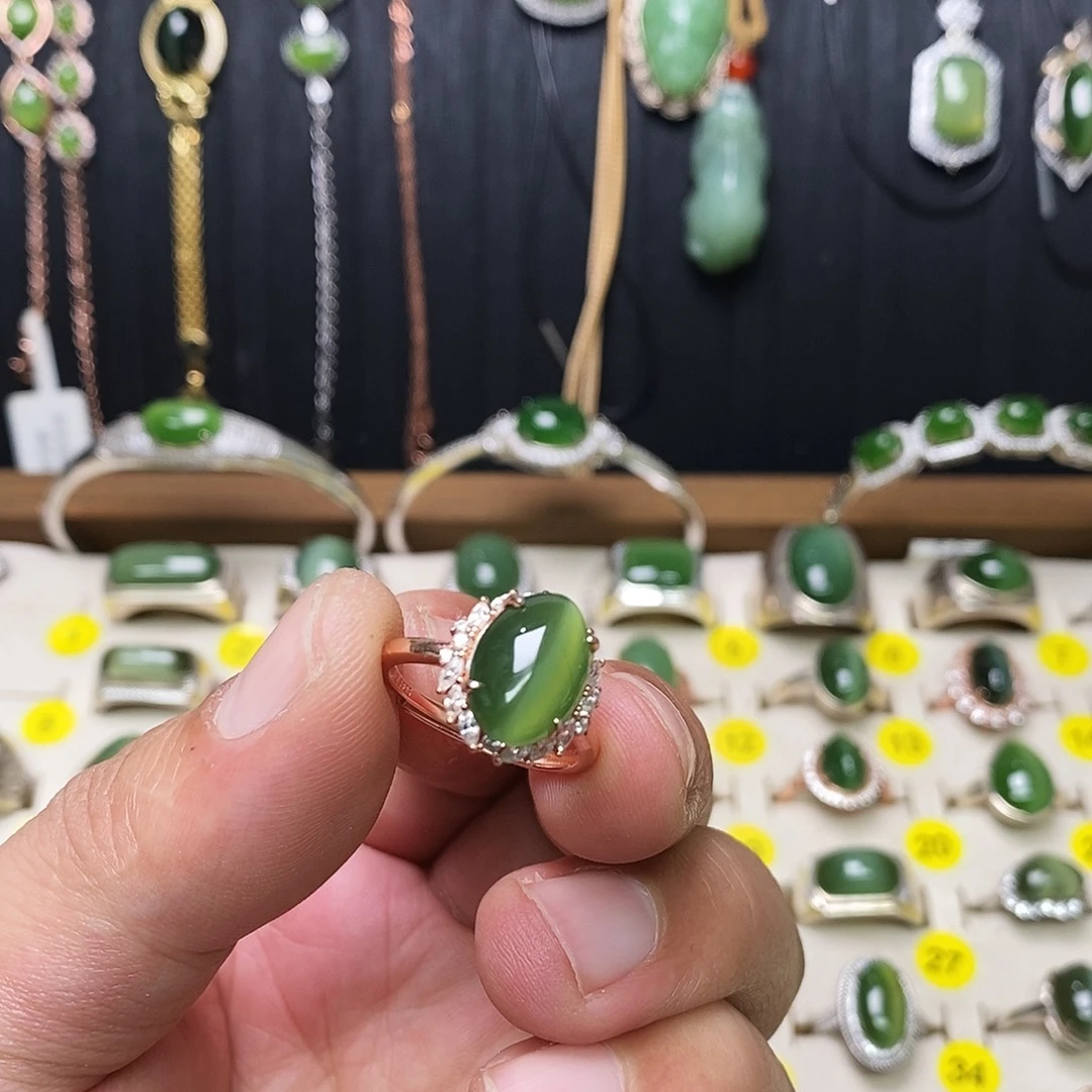 和田玉（碧玉）银S925镶嵌戒指