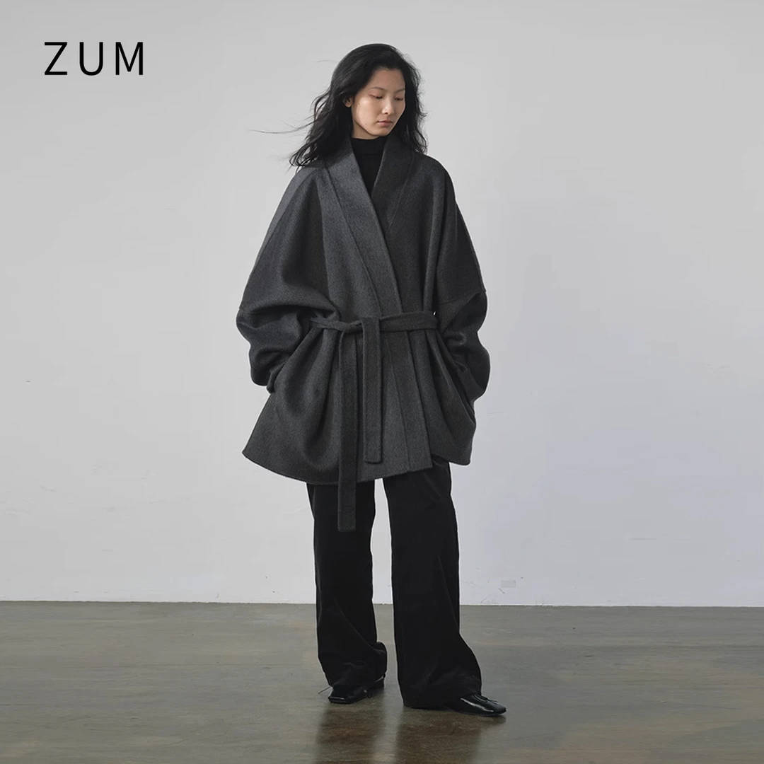 zum中短款小个子呢子羊毛双面呢大衣女冬季斗篷毛呢外套厚
