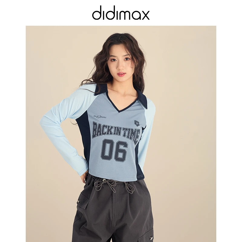 DIDIMAX春季新款拼接长袖打底衫修身机车运动上衣棒球领女C42099