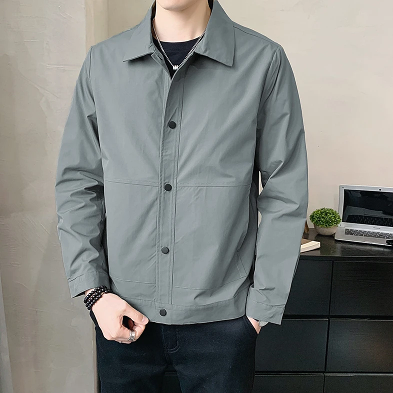 春秋薄款夹克男2025新款潮流休闲宽松外穿上衣青年翻领褂子外套潮