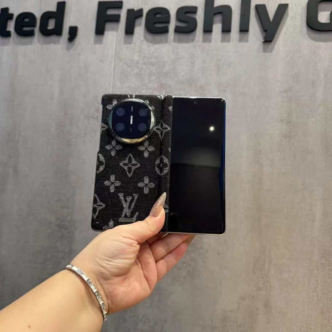 适用于华为Matex6/Matex5时尚黑色编织面料中轴折叠手机套手机壳