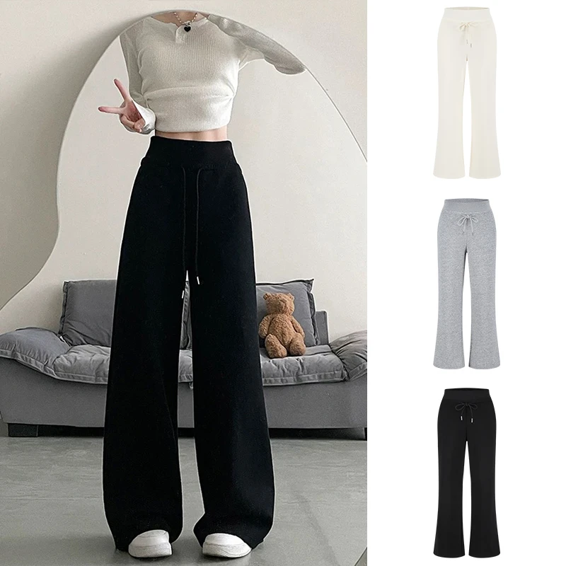 Moses Queen/魔西女王简约纯色抽绳垂感休闲裤女夏高腰宽松阔腿裤