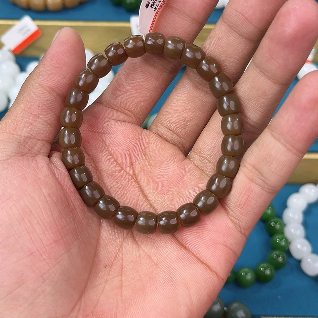 手串未镶嵌和田玉纯天然新疆和田玉且末老红糖8直切