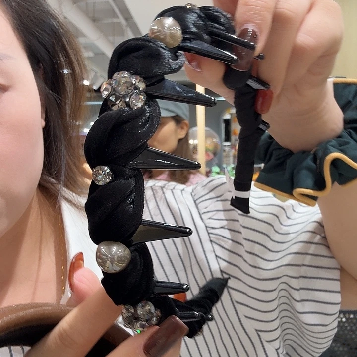 铁合金皮质丝绒带钻发箍40