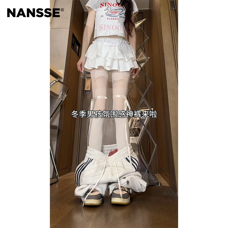 360克重磅加绒条纹休闲裤男女冬季宽松直筒卫裤阔腿时尚潮流裤子