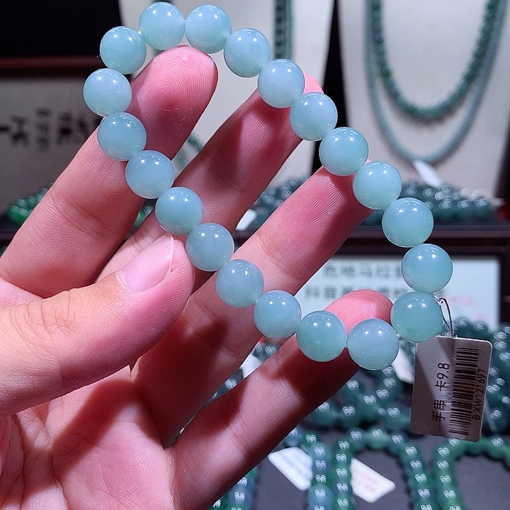 翡翠未镶嵌手链天然翡翠珠链9.8