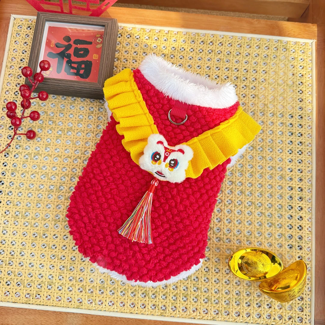新年装冬款醒狮流苏宠物狗狗猫咪衣服加厚保暖唐装比熊秋冬款大狗