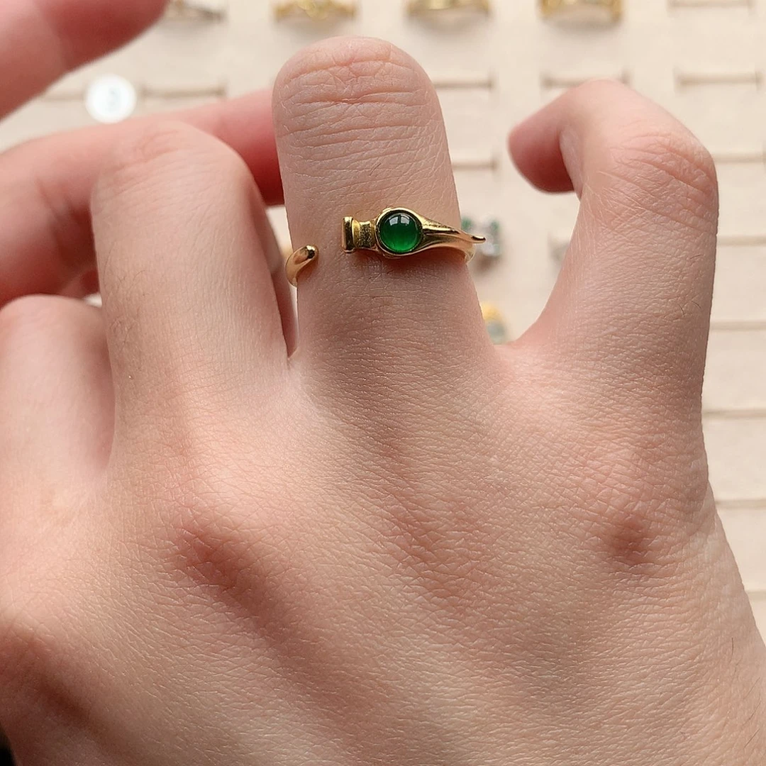 翡翠戒指银S925镶嵌矮*0046