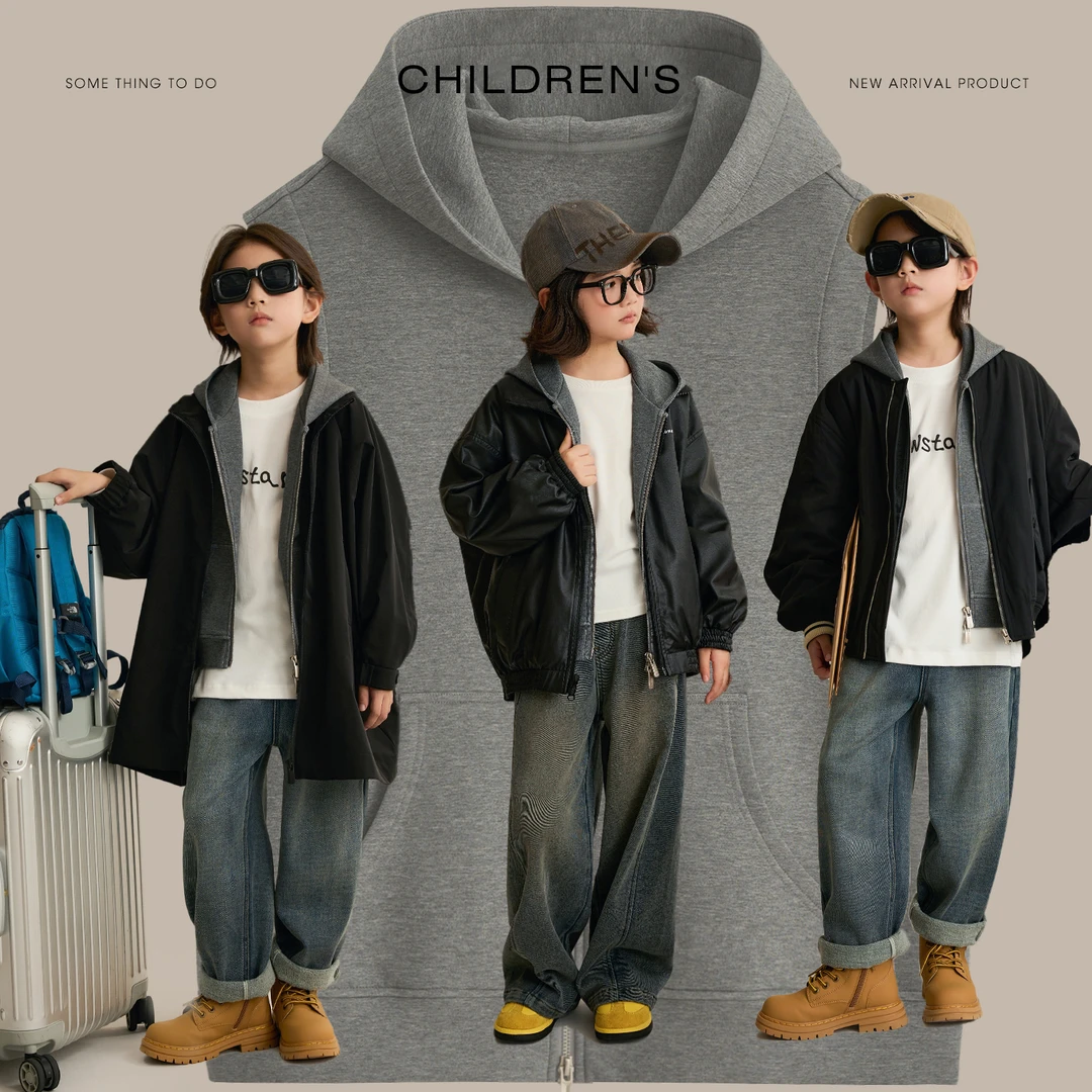 【叠穿氛围】休闲坎肩连帽卫衣马甲亲子装儿童马甲8423D