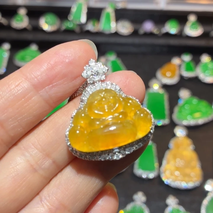 翡翠18K金镶嵌吊坠(不含链)翡翠