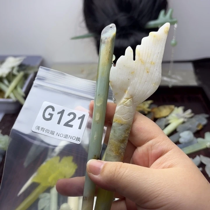 蛇纹石玉发饰合金欣*