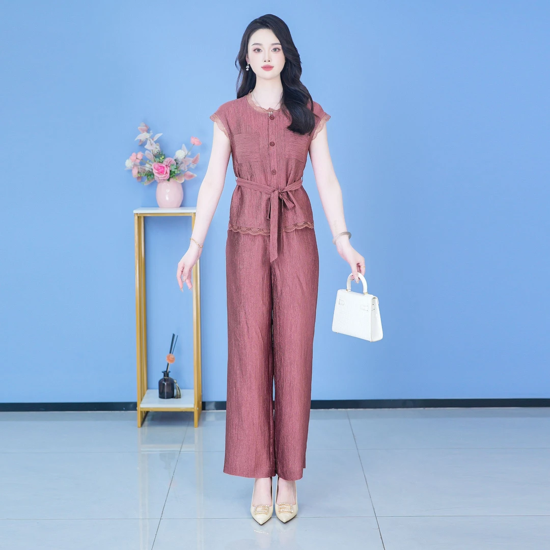 【SJYH1386】夏季新款套装裤两件套时尚优雅减龄洋气套装