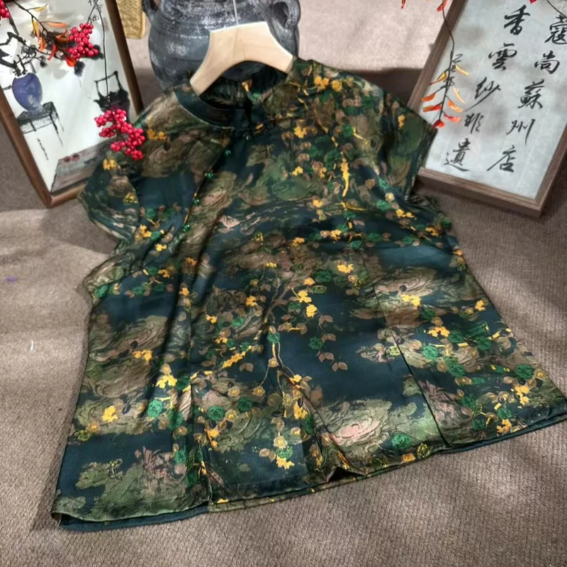 夏季新款新中式国风斜襟盘扣上衣