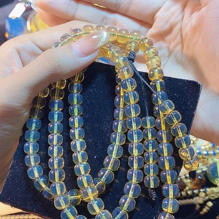 蓝珀未镶嵌珠宝奇石墨西哥蓝珀老型佛珠8