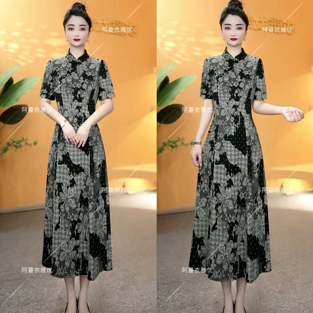 【衣雅严选】8088-1623#新款冰雪丝斜门襟显瘦气质改良旗袍裙