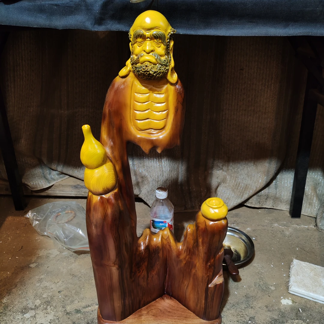 香樟木作品，达摩悟道天然整木手工雕刻