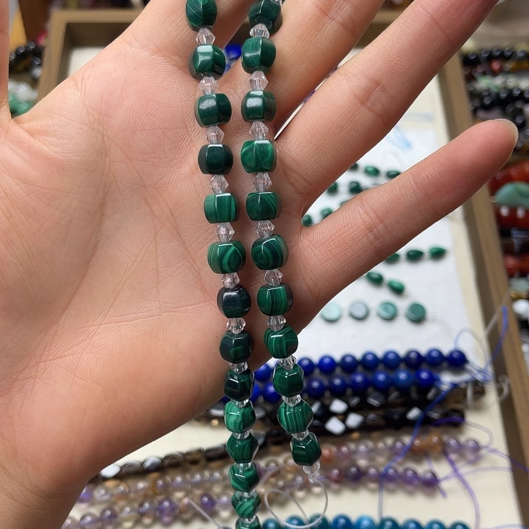 玛瑙/玉髓未镶嵌珠宝半成品卡8孔雀石六角珠一条