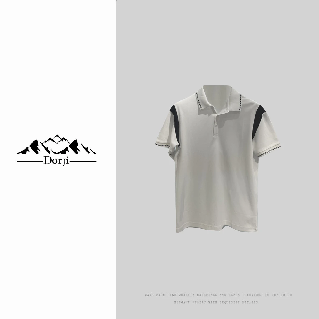 DORJI-男装-夏季百搭短袖体恤高端翻领宽松休闲拼接polo衫