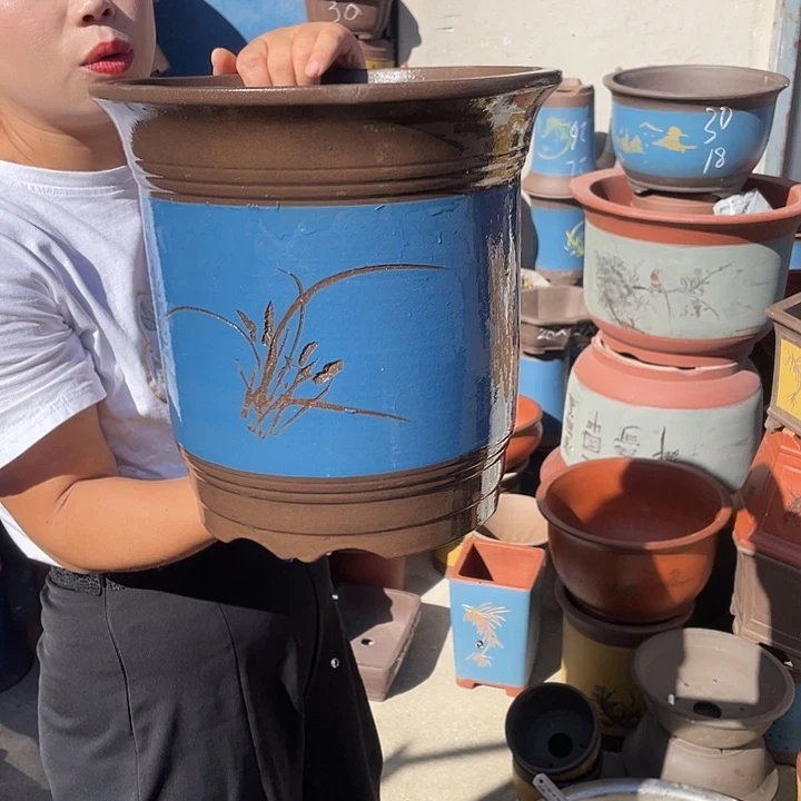 25蓝高栏花盆紫砂花盆紫砂