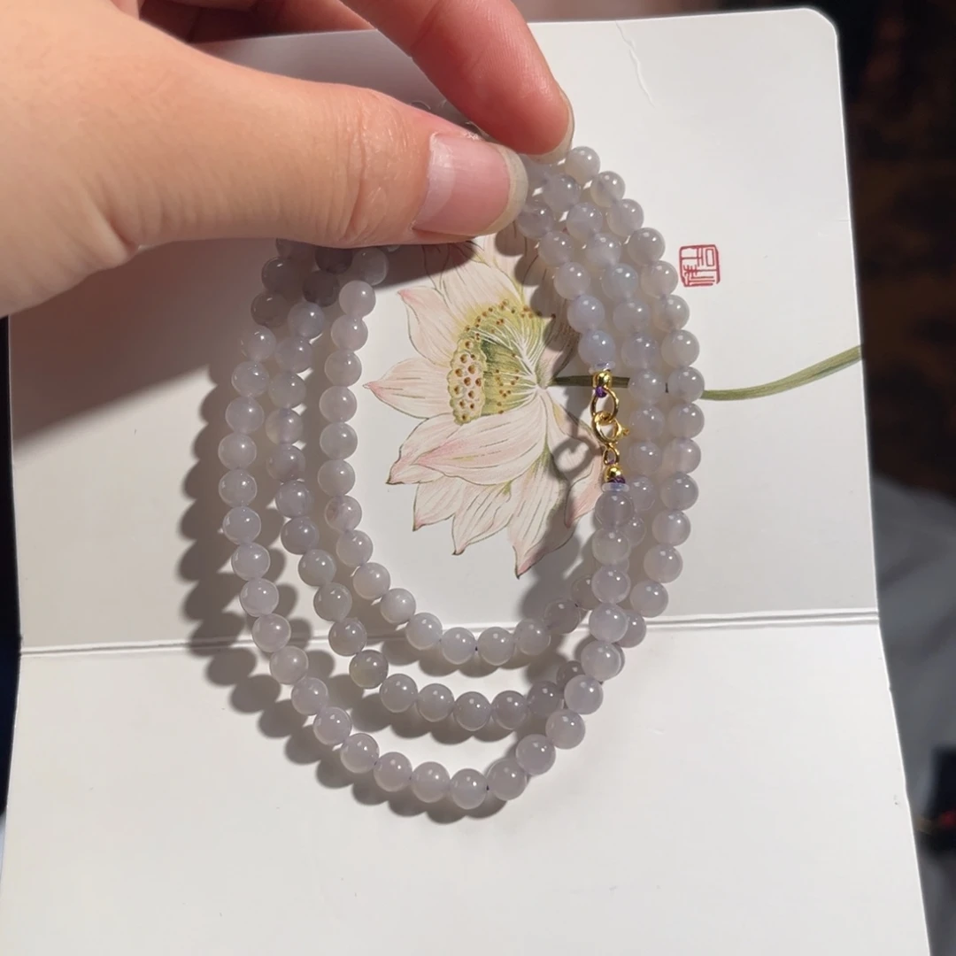 和田玉银S925镶嵌颈饰烟紫5mm150