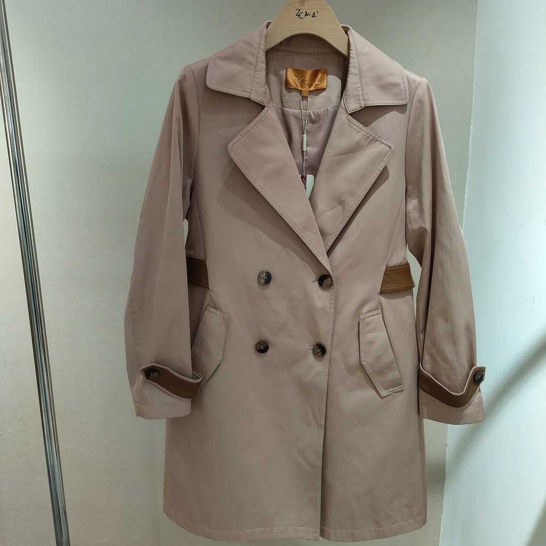 知臣双排扣拼皮风衣