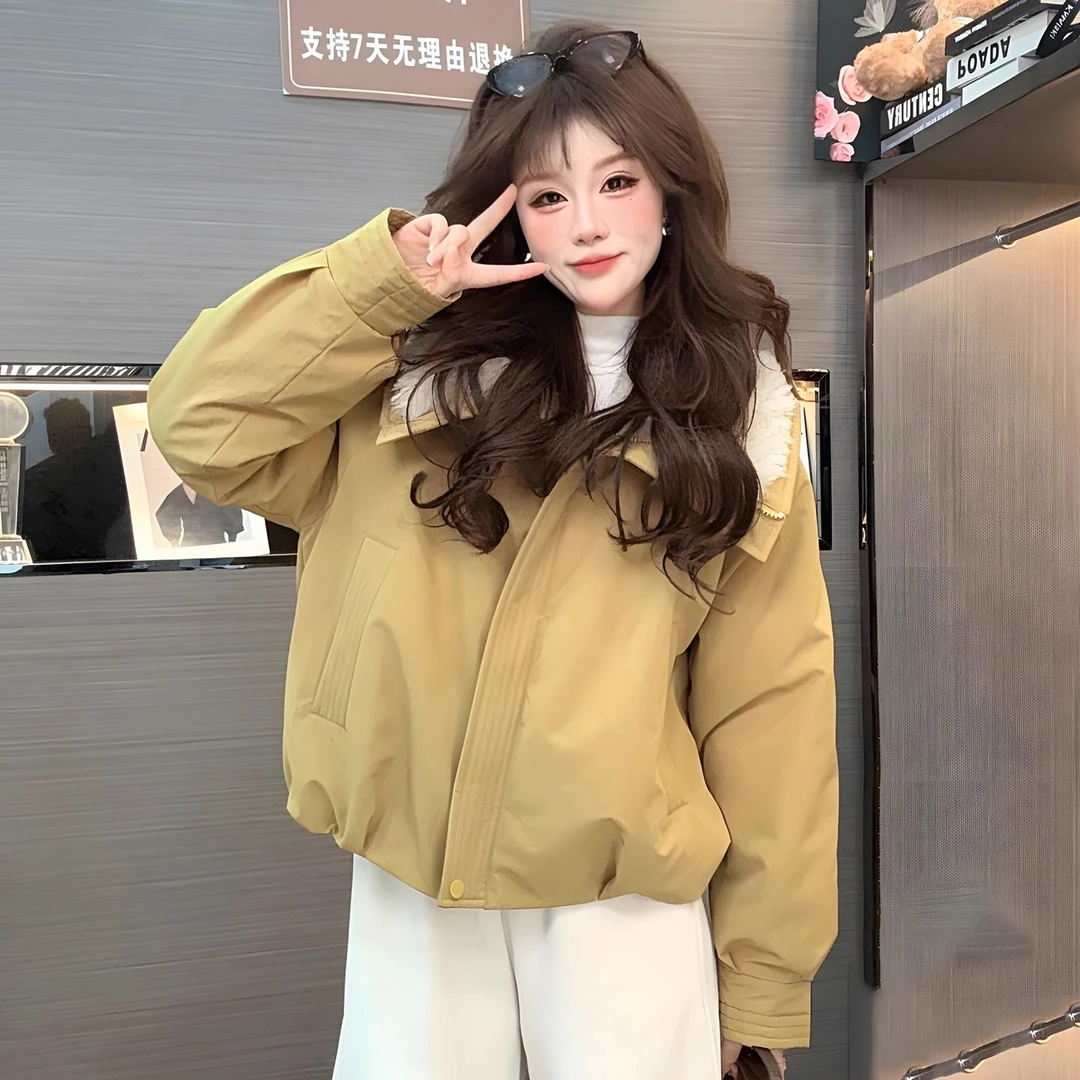 2025秋冬季新款加绒加厚外套女短款休闲宽松工装夹克时尚棉服上衣