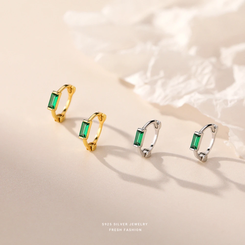 925银耳饰 S925纯银方形耳扣女睡觉不用摘耳圈耳环色耳饰小巧耳钉