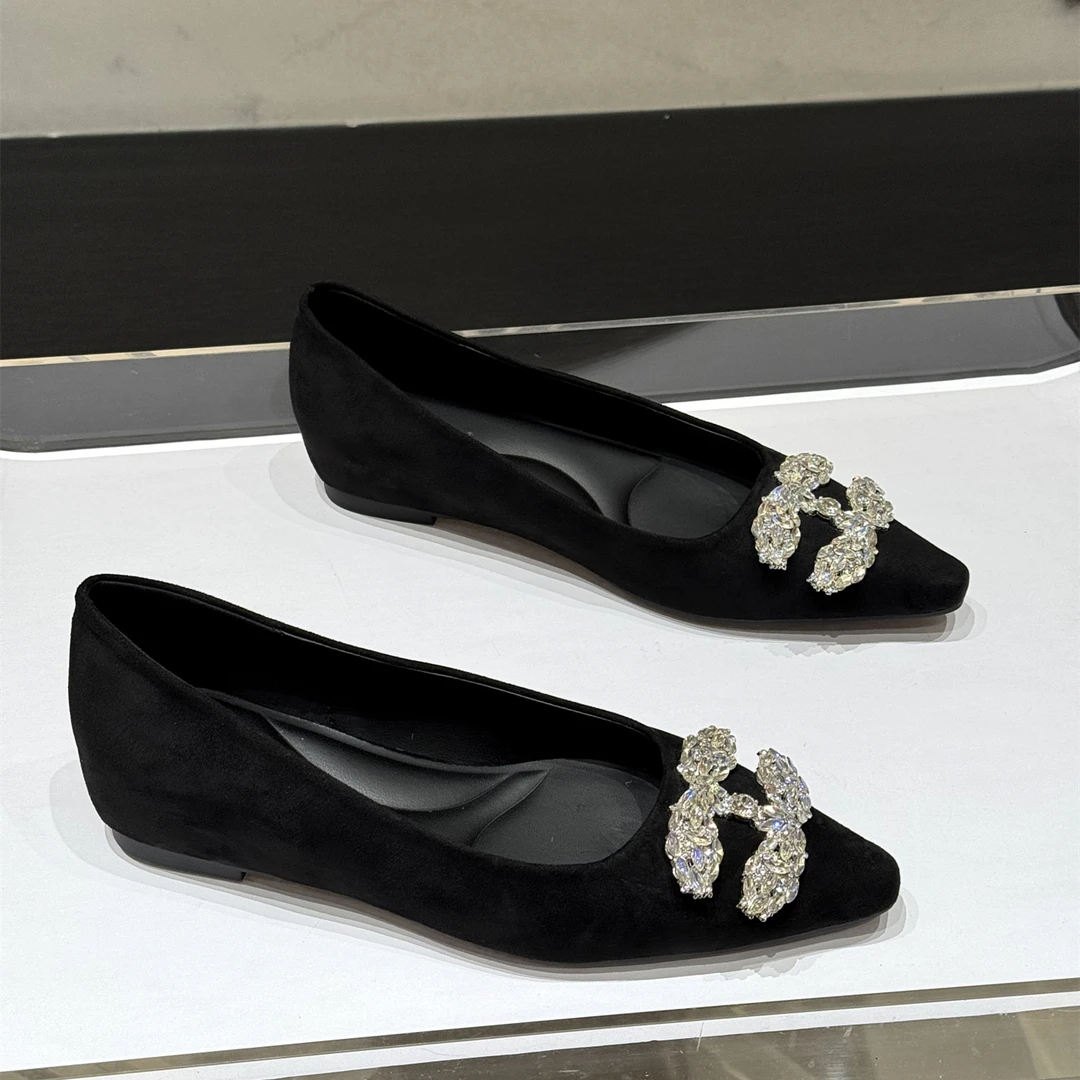 法式洋气水钻跛跟豆豆鞋女2025新款秋百搭复古绒面内增高浅口单鞋