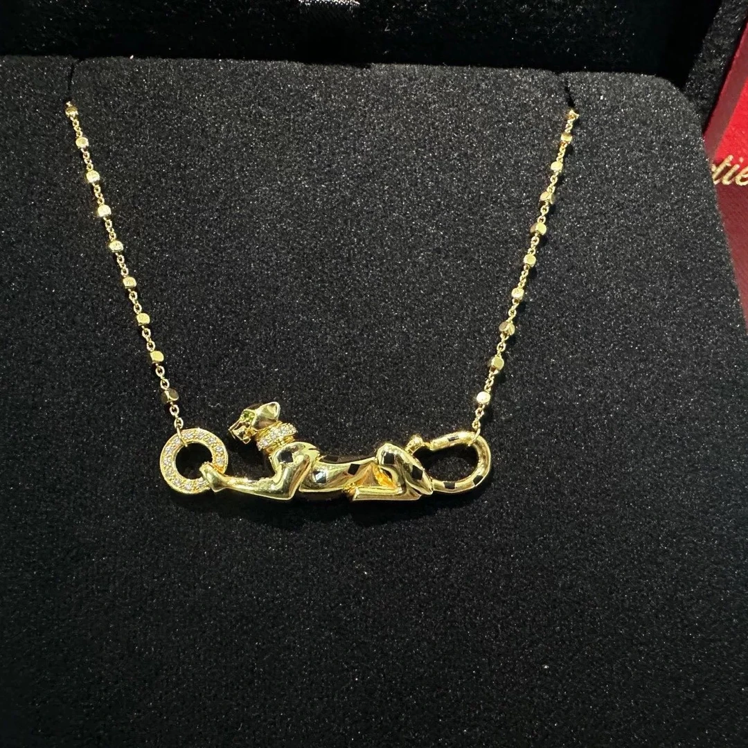 未使用 Cartier/卡地亚 小花6珊 卡地亚 豹子 18K黄金拼钻石 项链