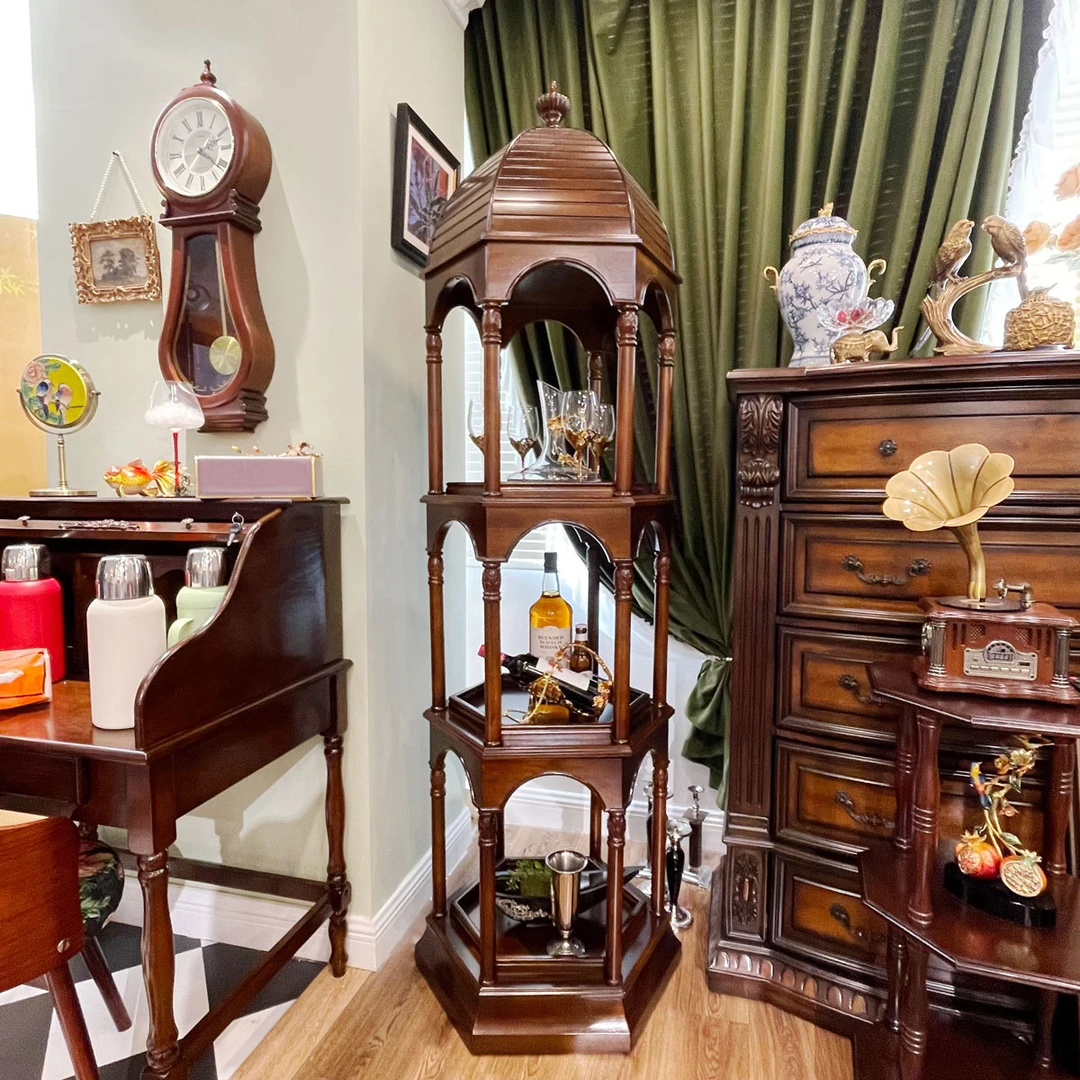 欧美式复古轻奢创意实木鸟笼柜客厅书房展示陈列柜置物柜博古架