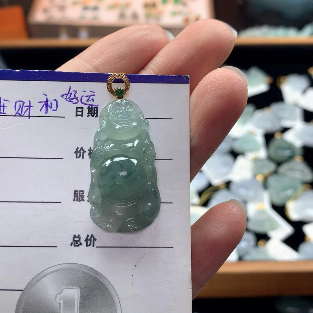 颈饰18K金镶嵌翡翠旺***运