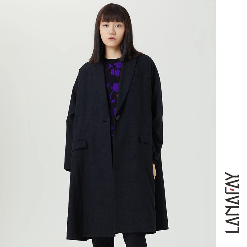 啦娜菲LANAFAY春款西装领风衣外套2C607