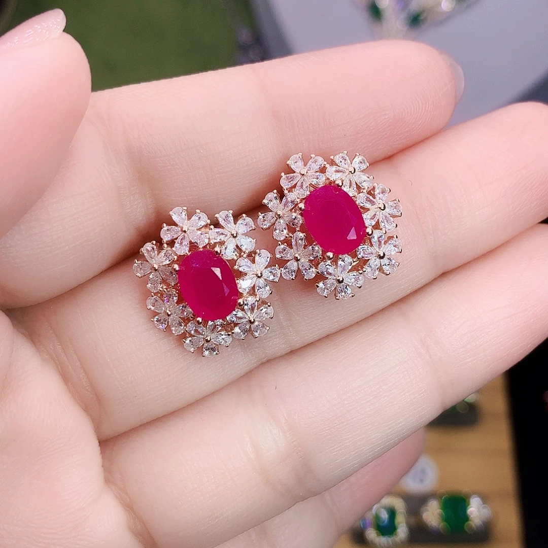 红宝石银S925镶嵌耳饰