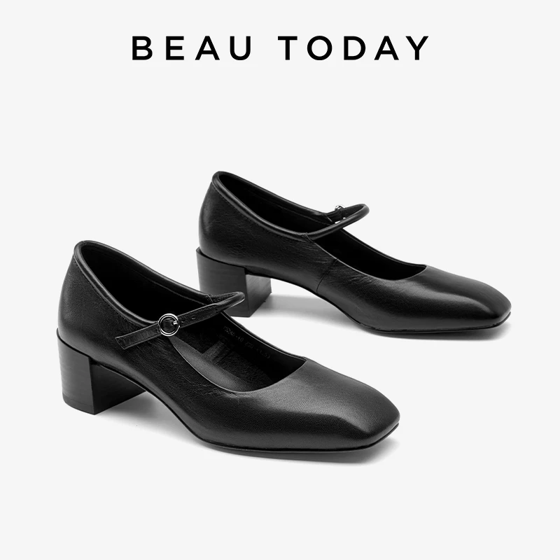 BeauToday【商场同款】法式浅口百搭女鞋舞蹈鞋薄款单鞋粗跟方头