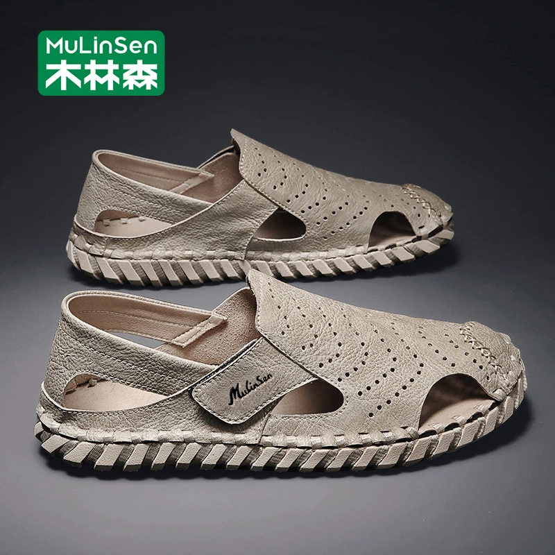 木林森凉鞋男2025新款夏季外穿镂空透气包头拖开车软底溯溪沙滩鞋