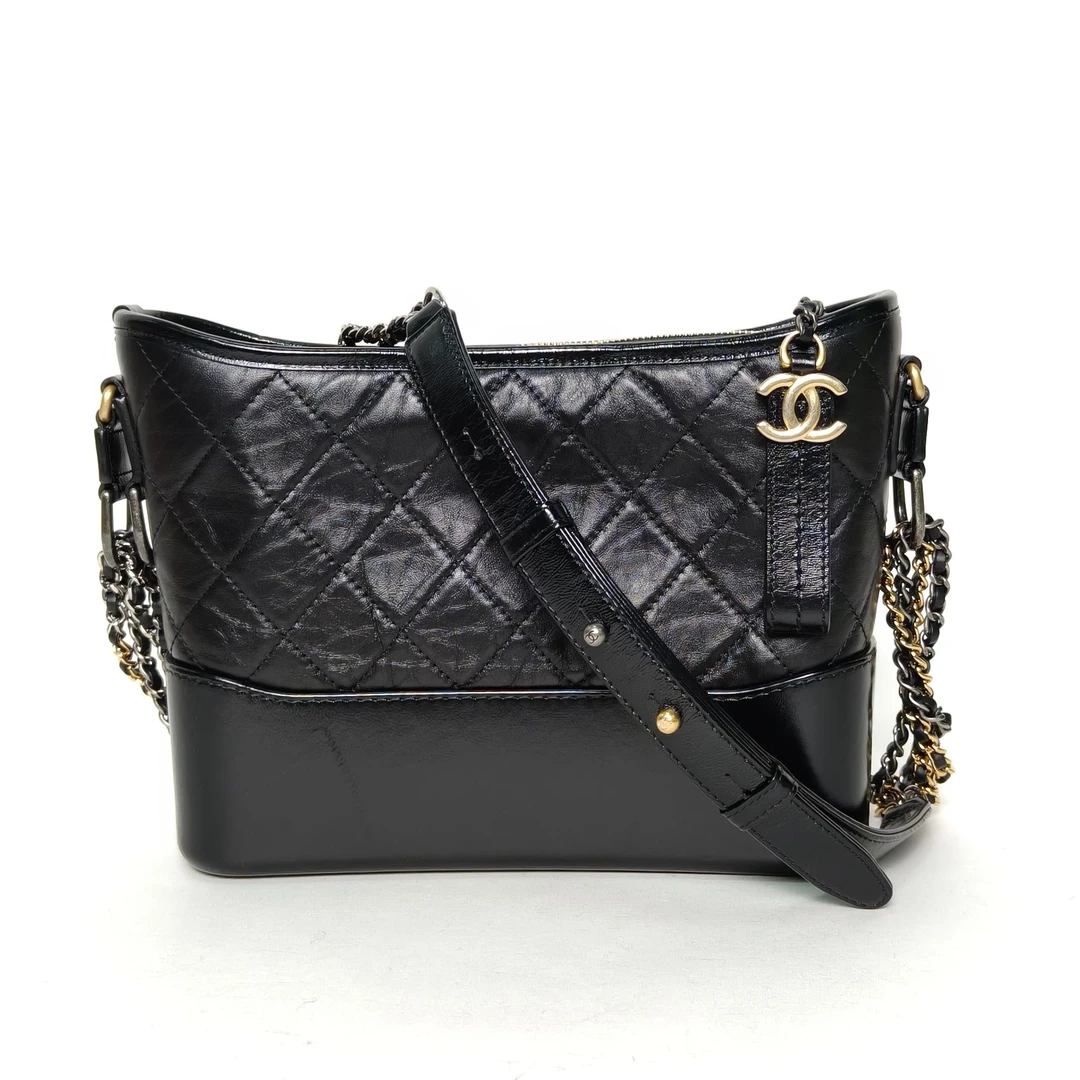 95新 Chanel/香奈儿 【黑黑】流浪 新中号 30开 金银扣 斜挎包