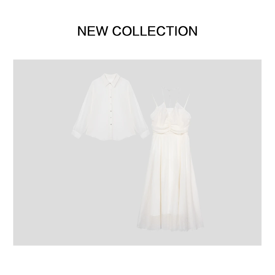 【小依专享】D1F27027 夏季白色套装长袖衬衣+吊带裙-7027