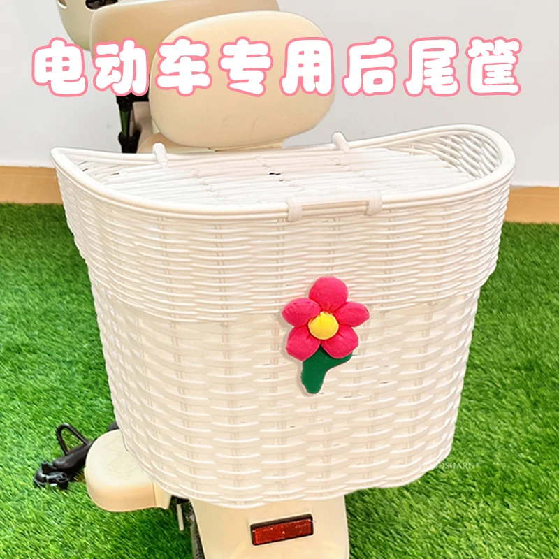电动车后尾车筐大容量电瓶车田园风踏板车置物神器后靠背储物挂筐