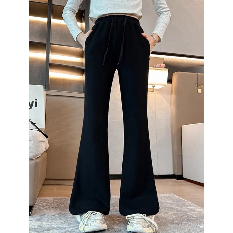 女童加绒喇叭裤秋冬装2025新款儿童弹力修身裤子女孩加厚长裤洋气