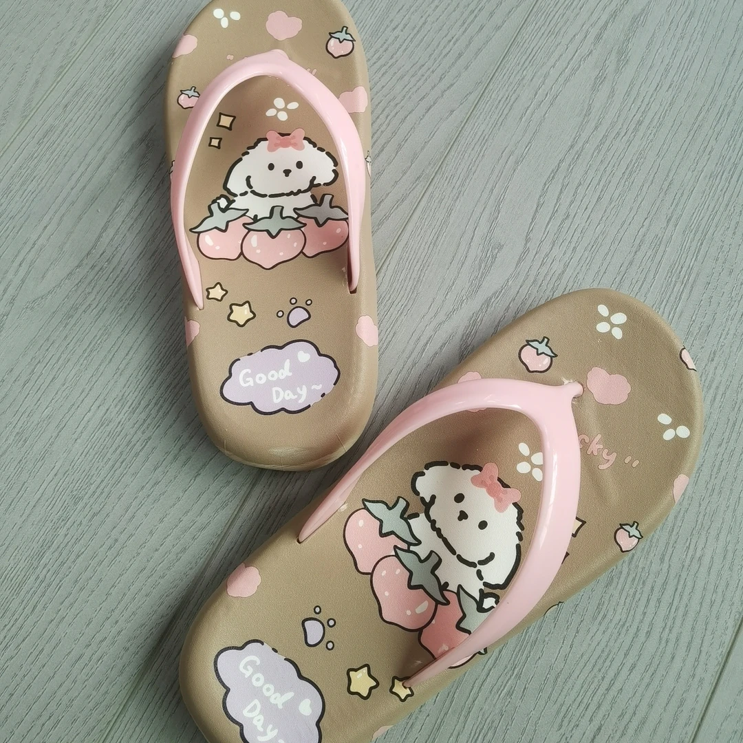 夏季情侣卡通动漫狗花朵休闲百搭沙滩度假人字拖防滑静音浴室