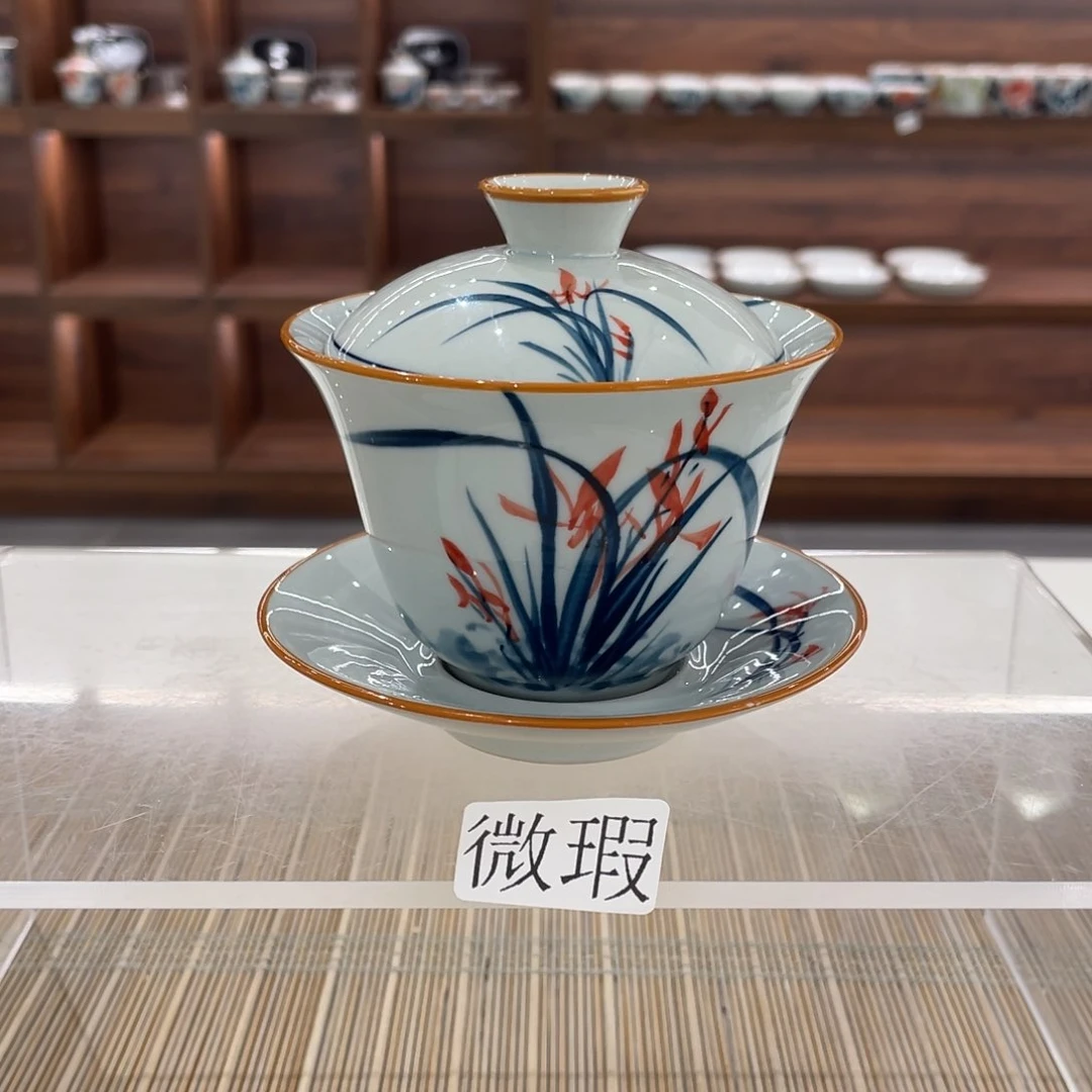 釉下手绘茶具微瑕