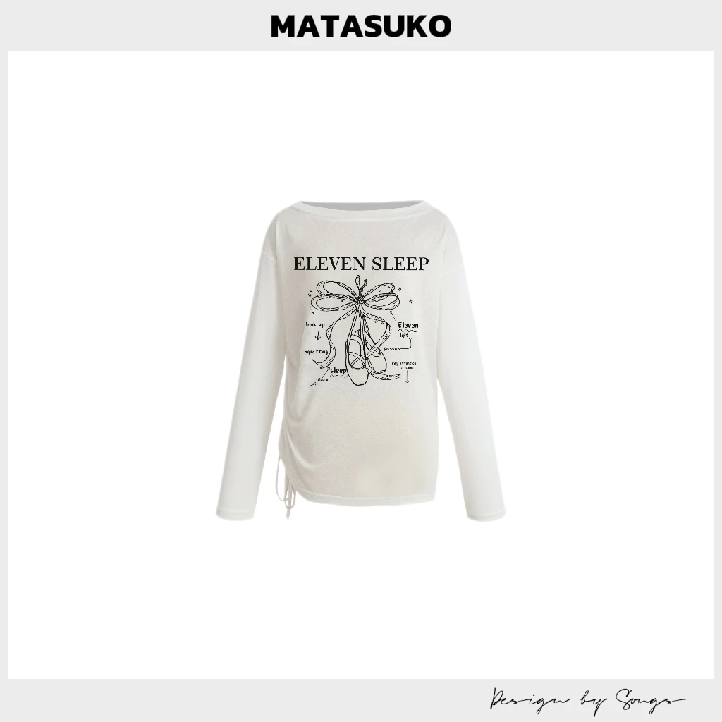 MATASUKO 芭蕾舞鞋 斜肩大领口两穿 雪花棉面料 宽松T恤