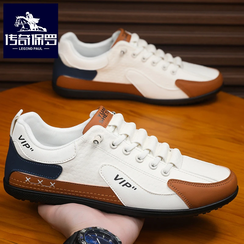 传奇保罗男鞋夏季新款一脚蹬休闲板鞋男士皮面防水防滑软底豆豆鞋