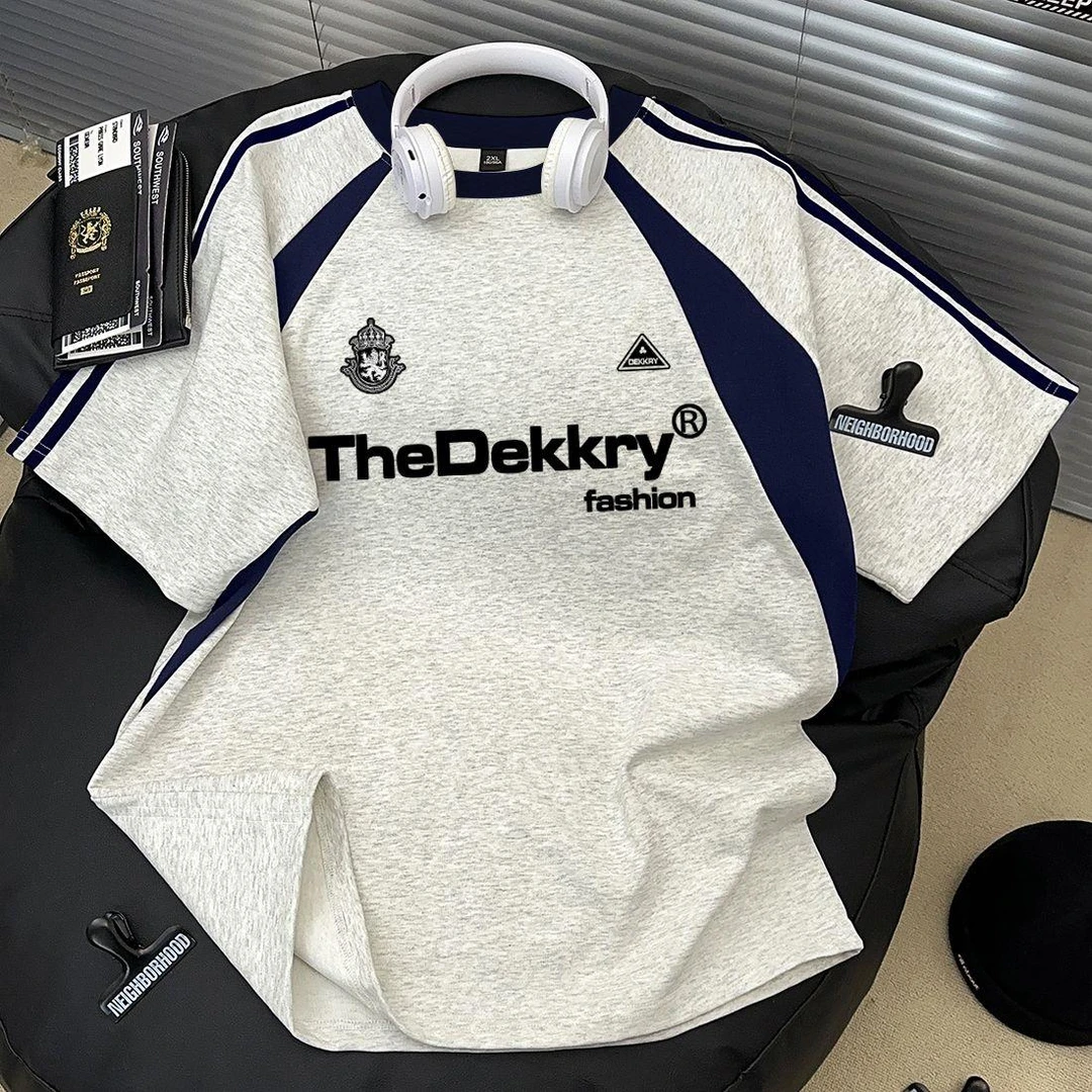 FAVMARTHA100%重磅纯棉美式复古三条杆插肩短袖T恤女夏季ins别致