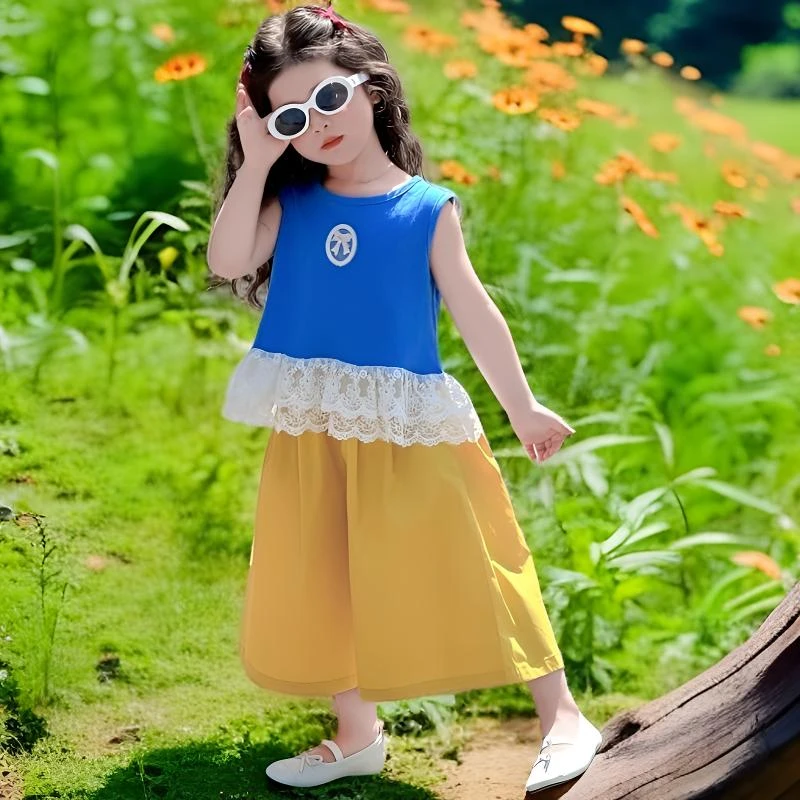 女童夏装白雪公主套装2025新款儿童洋气无袖背心阔腿裤两件套衣服