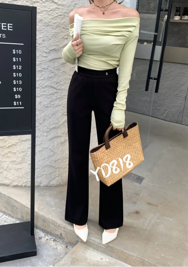 乐缘 YD夏款松紧腰微喇裤百搭宽松弹力休闲裤 818