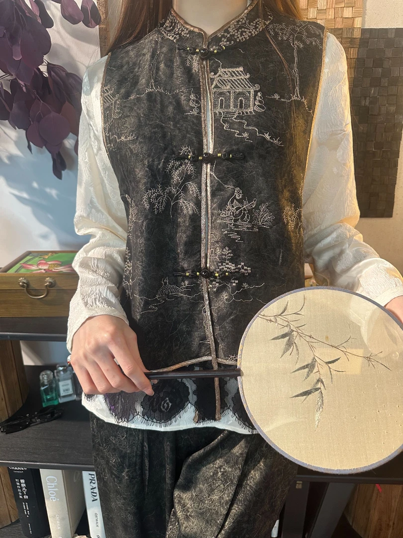 QIANYUE｜新中式国风新品重工金线刺绣蕾丝马夹