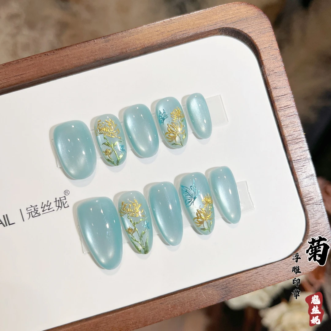 水彩手绘@【菊】寇丝妮 纯手工穿戴式美甲
