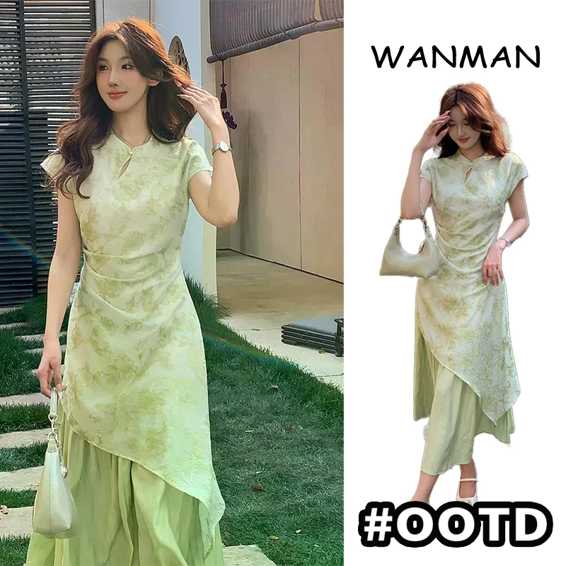 新中式国风改良旗袍连衣裙女2025夏季新款高级感假两件气质长裙子